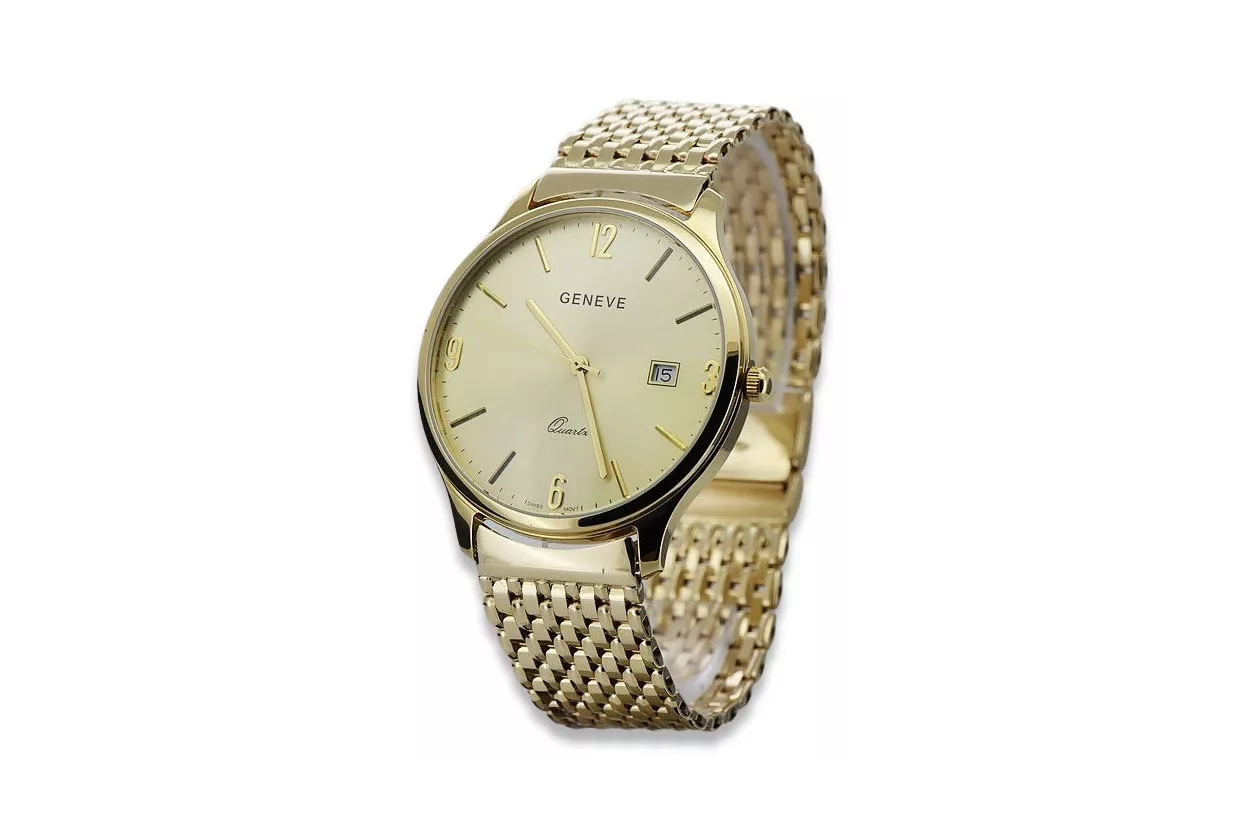 Goldene Herrenuhr Geneve ★ zlotychlopak.pl ★ Gold Reinheit 585 333 Niedriger Preis!