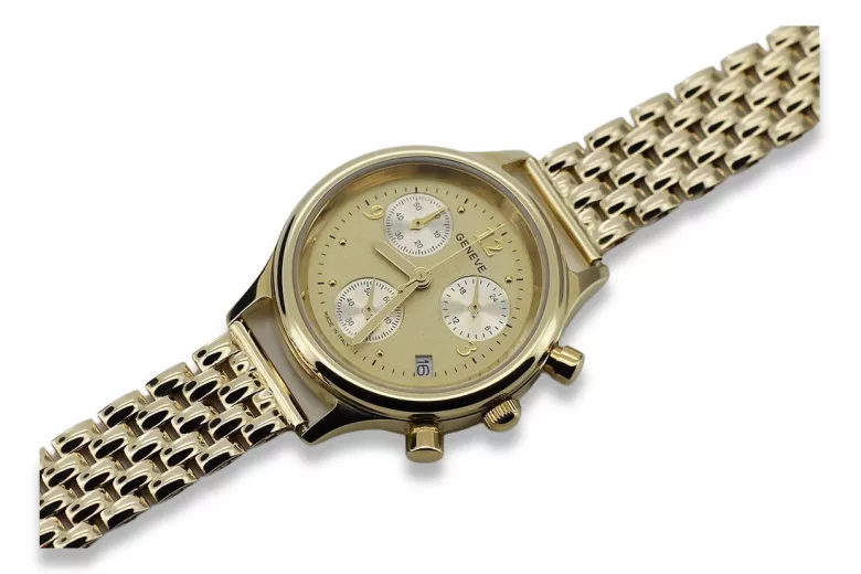 Goldene Herrenuhr Geneve ★ zlotychlopak.pl ★ Gold Reinheit 585 333 Niedriger Preis!