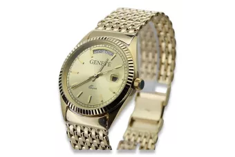 Galben 14k 585 de aur bărbați unisex alb cadran ceas Geneve mw013ydy&mbw013yo