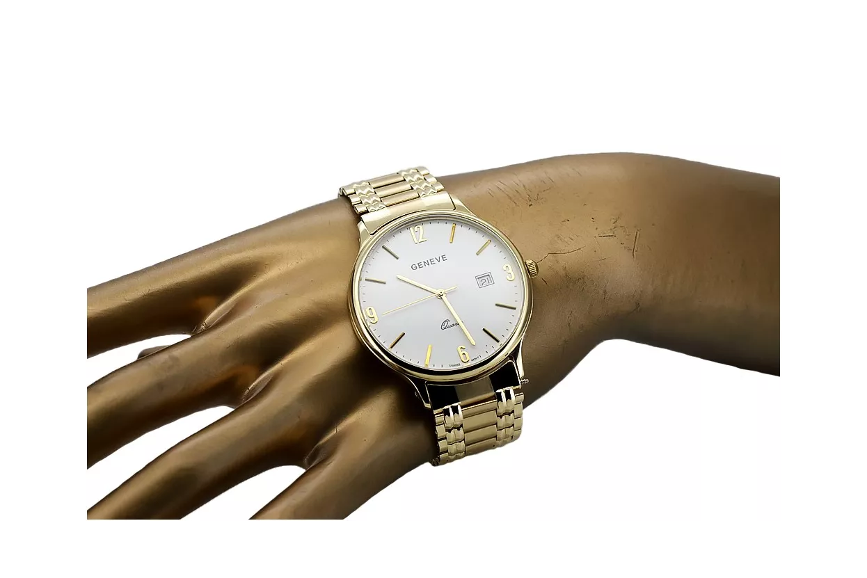 Gold men's watch Geneve ★ zlotychlopak.pl ★ Gold purity 585 333 Low Price!