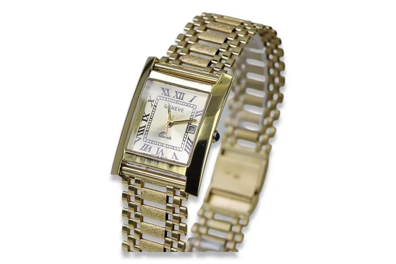 Gold men's watch Geneve ★ zlotychlopak.pl ★ Gold purity 585 333 Low Price!