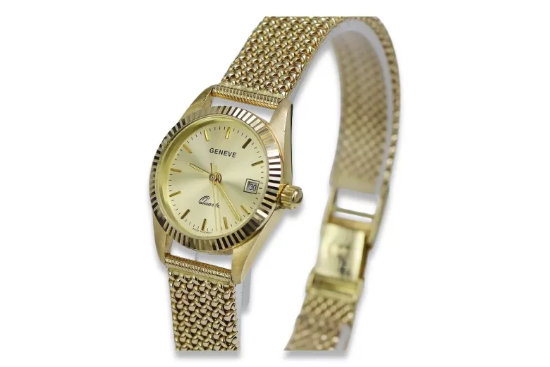 Montre Femme Italienne en Or 14K, Ronde 24mm, Quartz