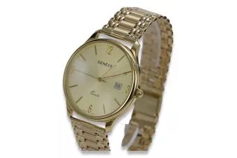 Galben italian 14k 585 aur bărbați Geneve ceas mw017y&mbw012y