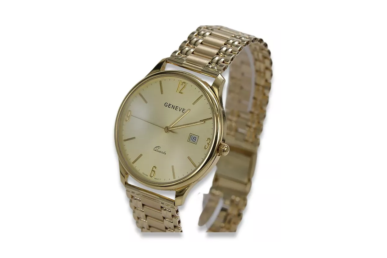 Gold men's watch Geneve ★ zlotychlopak.pl ★ Gold purity 585 333 Low Price!