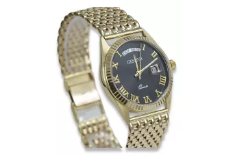 Amarillo 14k 585 de oro hombre esfera negra Geneve reloj mw013ydbc curvaw013y