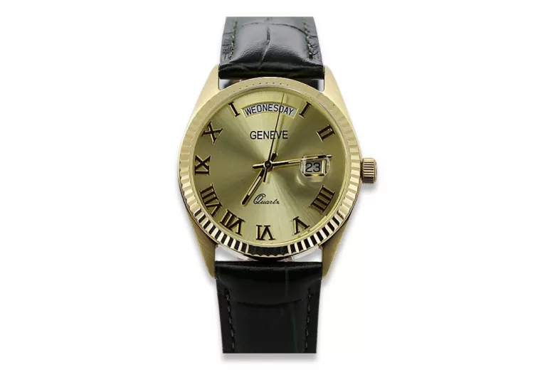 Gold men's watch Geneve ★ zlotychlopak.pl ★ Gold purity 585 333 Low Price!