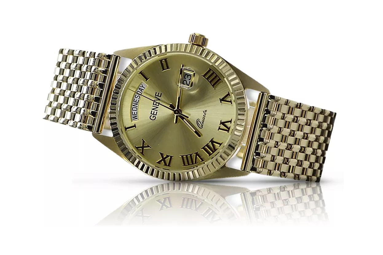 Gold men's watch Geneve ★ zlotychlopak.pl ★ Gold purity 585 333 Low Price!