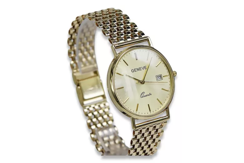 Gold men's watch Geneve ★ zlotychlopak.pl ★ Gold purity 585 333 Low Price!