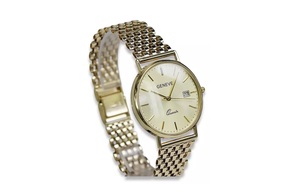 Gold men's watch Geneve ★ zlotychlopak.pl ★ Gold purity 585 333 Low Price!