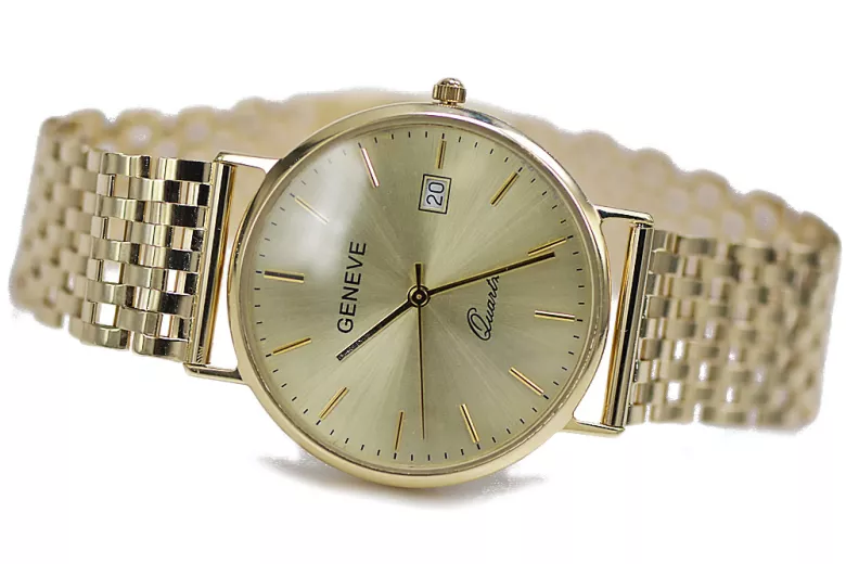 Gold men's watch Geneve ★ zlotychlopak.pl ★ Gold purity 585 333 Low Price!