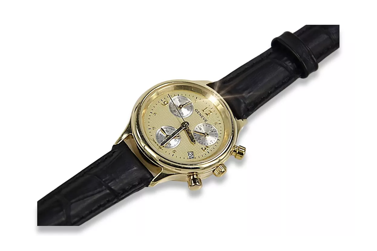 Gold men's watch Geneve ★ zlotychlopak.pl ★ Gold purity 585 333 Low Price!