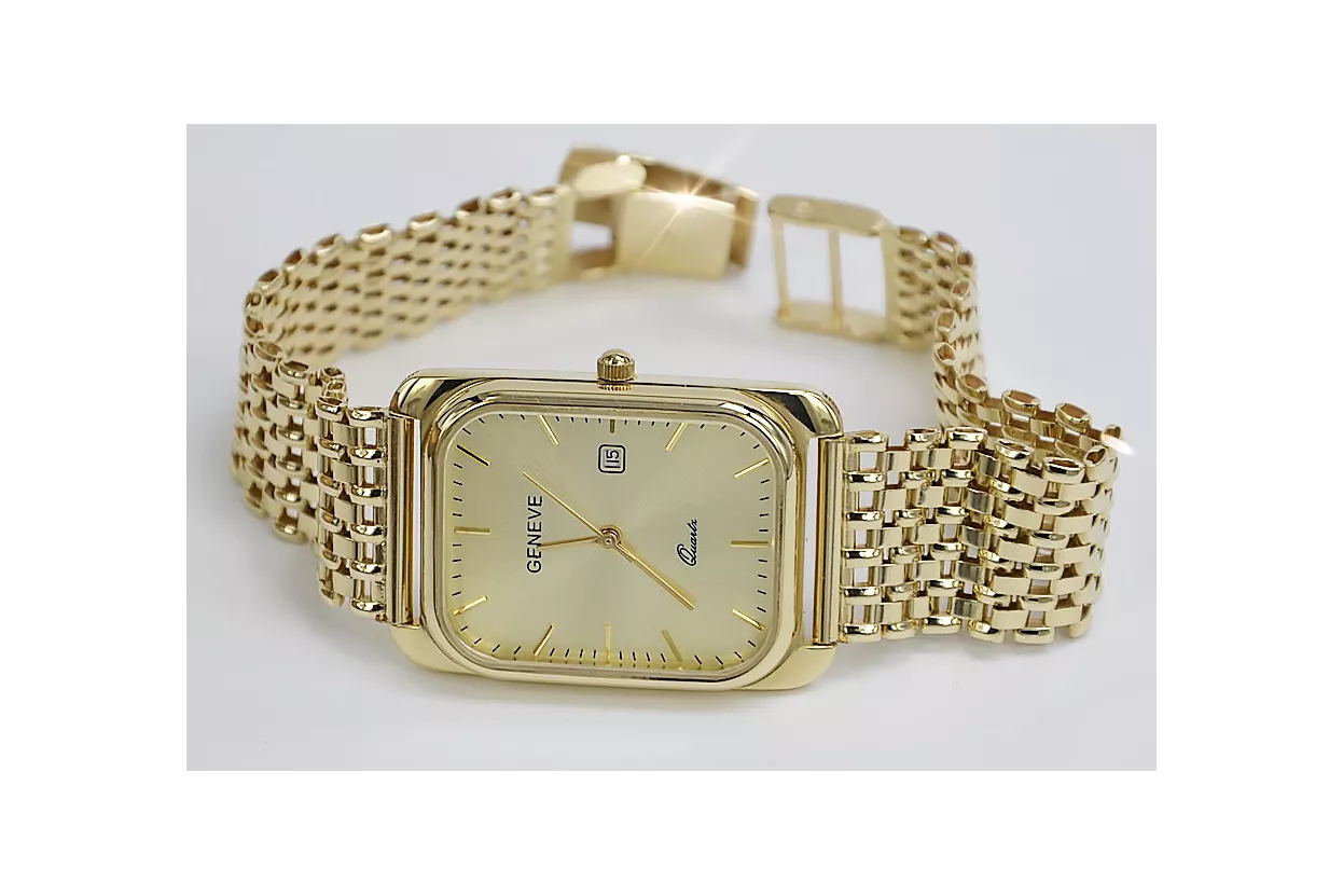 Gold men's watch Geneve ★ zlotychlopak.pl ★ Gold purity 585 333 Low Price!