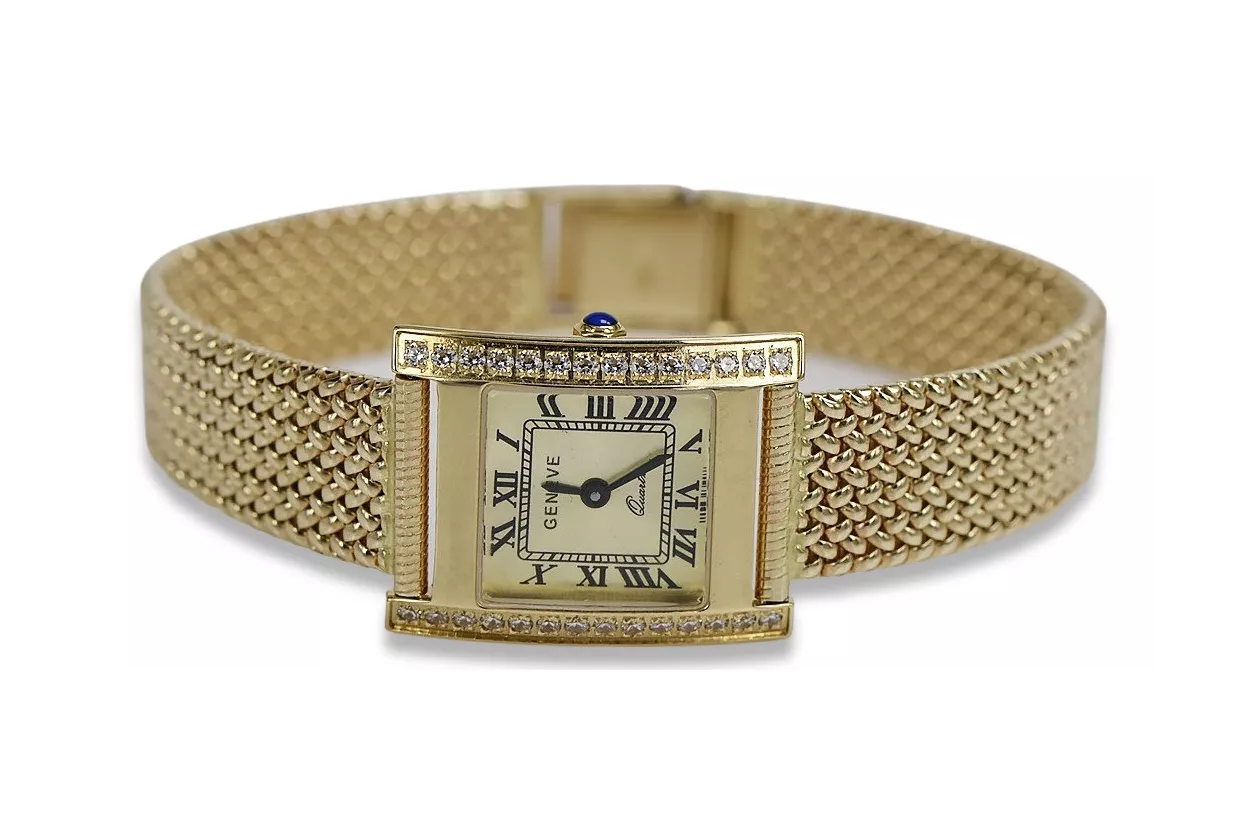 Montre Femme Or 14K, Rectangulaire, Italienne, Zircone