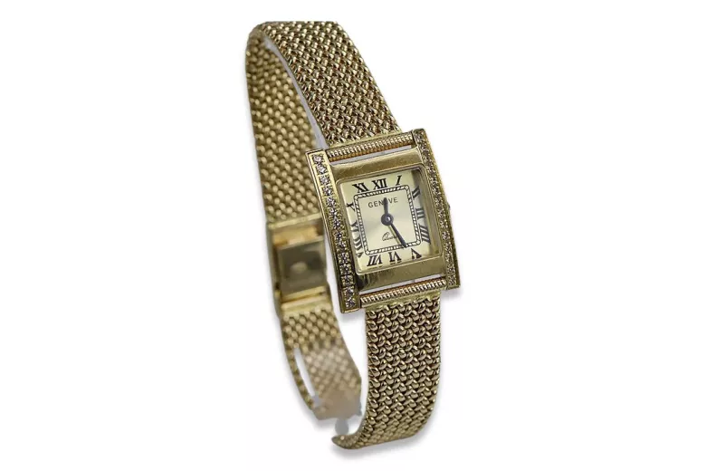 Montre Femme Or 14K, Rectangulaire, Italienne, Zircone