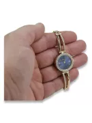 Gelbe 14k goldene Dame rund blaues Zifferblatt Geneve watch lw075ydbl