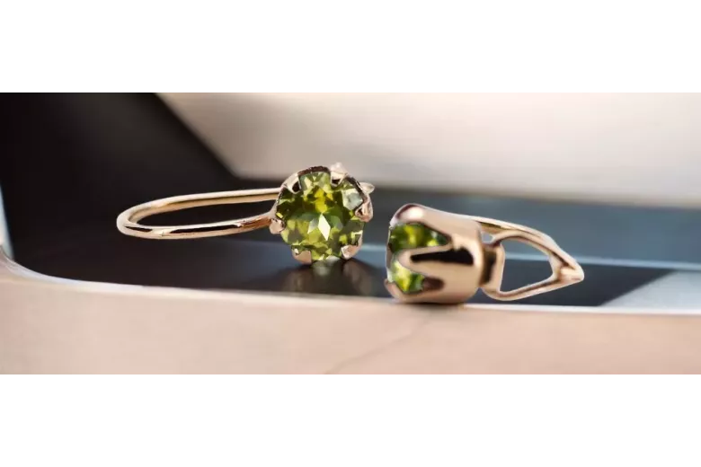 Inel Galben Peridot Original Vintage 14K Roz Aur Vintage vec056r