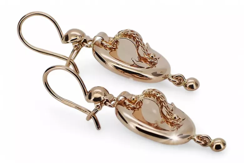 Vintage rose pink 14k 585 gold Samovar earrings ven244