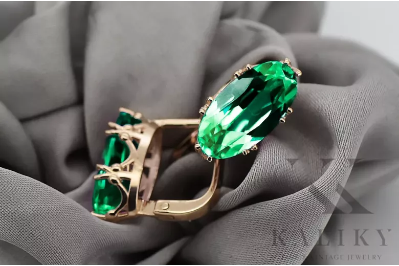 Style vintage Ring Emerald Original Vintage 14K Rose or vec021r