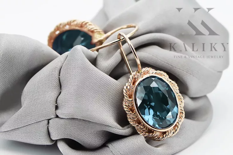 Aquamarine Original 14K Rose Gold Vintage style earrings vec007r