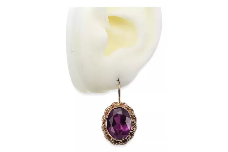 Amethyst Original 14K cercei de aur roz bijuterii Vintage vec007r