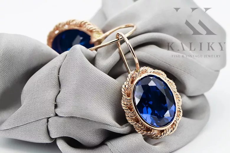 Boucles d'oreilles Vintage Jewlery Sapphire 14K Rose Or vec007r