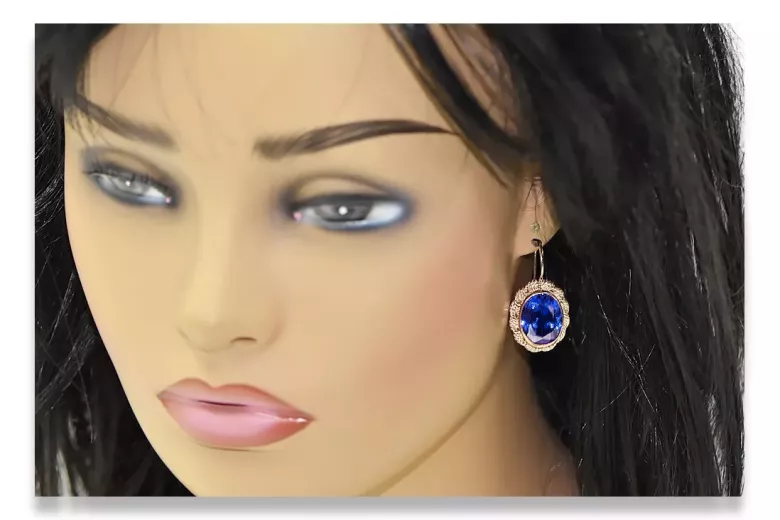 Boucles d'oreilles Vintage Jewlery Sapphire 14K Rose Or vec007r