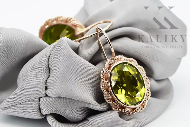 Original 14K rosa oro amarillo peridot pendientes vintage vec007r