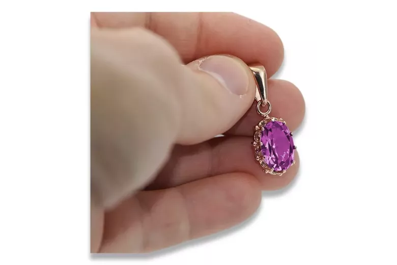 Pendant Vintage style Amethyst Original Vintage 14K Rose Gold vpc008r