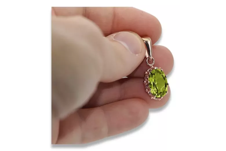 Pendentif Jaune Peridot Original Vintage 14K Rose or Vintage vpc008r