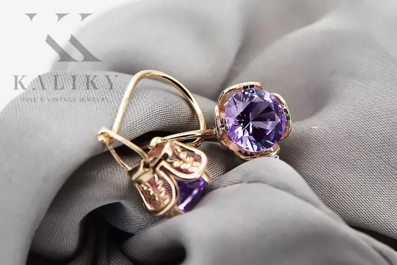 Alexandrite Original Vintage 14K Pendientes de oro rosa Vect029r