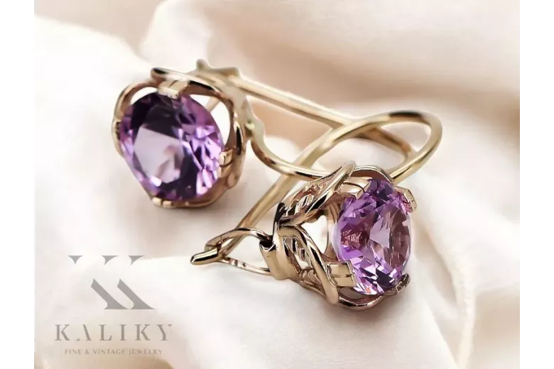 Boucles d'oreilles Amethyst Original Vintage 14K Rose Gold Vintage Jewlery vec029r