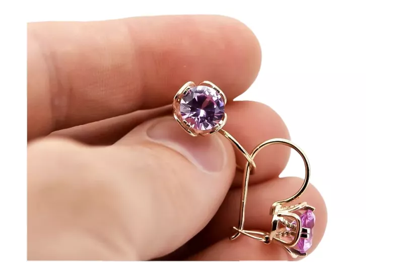 Boucles d'oreilles Amethyst Original Vintage 14K Rose Gold Vintage Jewlery vec029r