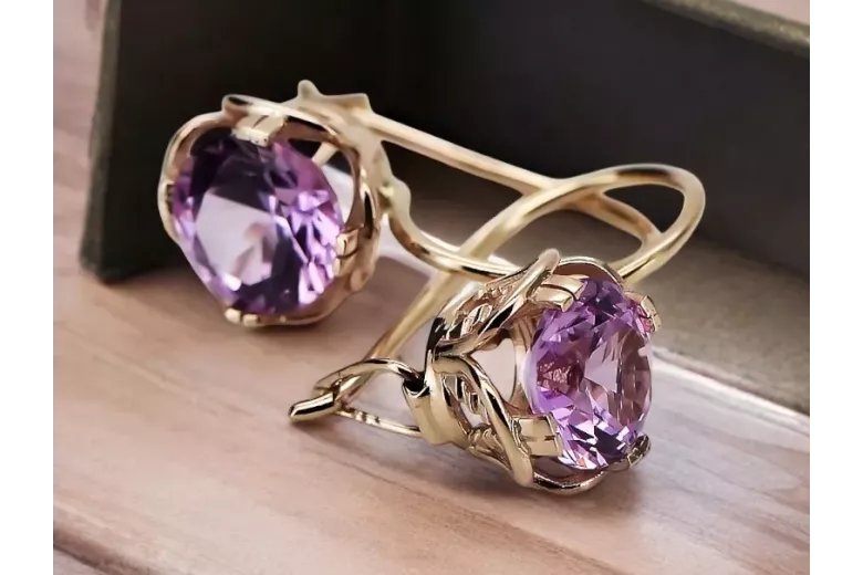 Earrings Amethyst оригінальний Vintage 14K rose gold старовинне jwlery vec029r