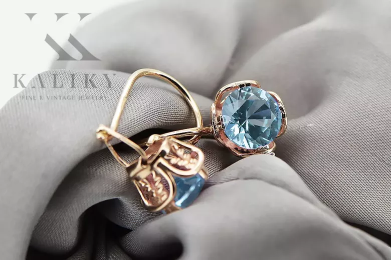 Aquamarine Original Vintage 14K Rose Gold Earrings Vintage Jewlery vec029r