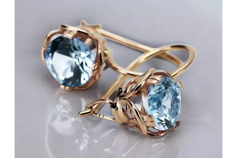 Aquamarine Original Vintage 14K Boucles d'oreilles Rose Vintage Jewlery vec029r