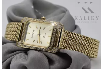 копія наручного годинника Lady Geneve з жовтого золота 14 карат 585 проби lw054ydg&lbw008y