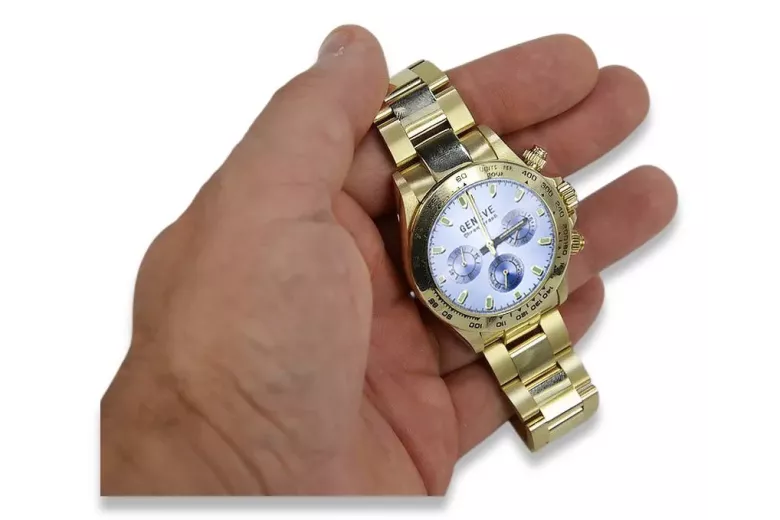 14K Goldene Herrenuhr, Blaues Zifferblatt, 40mm - Geneve