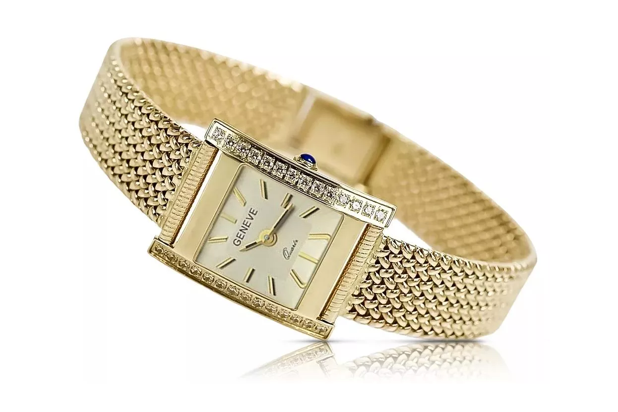 14K Gold Diamond Women's Watch, прямоугольник 0.25ct lwd035ydg&lbw003y