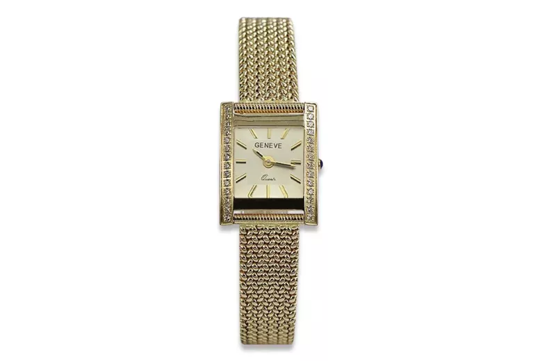 14K Gold Diamond Women's Watch, Rectangle 0.25ct lwd035ydg)