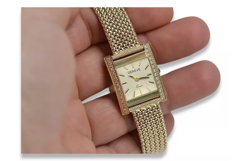 14K Gold Diamond Women's Watch, Rectangle 0.25ct lwd035ydg)