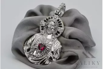 Plata 925 Jesús icono colgante con ruby pj006s