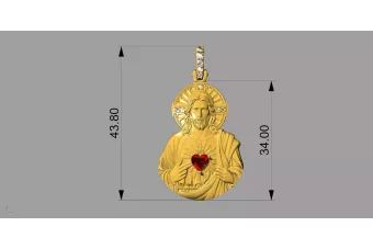 Rosa 14 Karat Gold 585 Anhänger Jesus-Ikone mit Rubin-Zirkon pj006r