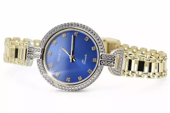 Dame d'or jaune 14k montre Lady cadeau bleu cadran lw004ydbl