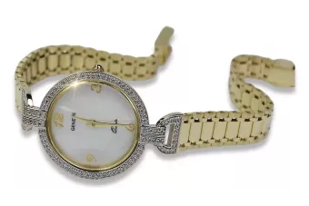 Amarillo dama de oro 14k línea de perlas reloj Geneve Lady Gift lw004ydpr