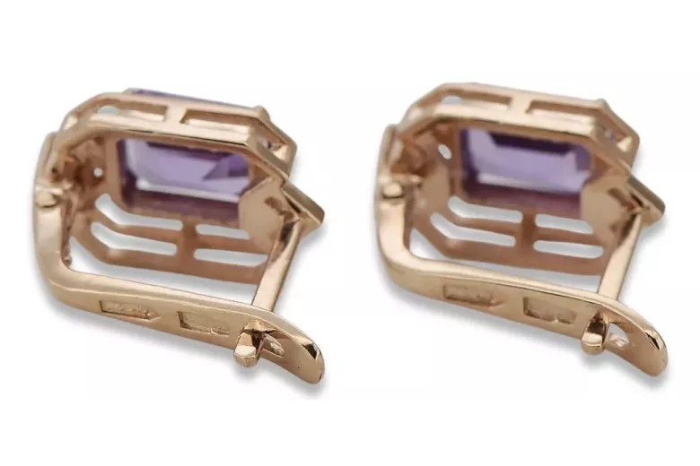 Rose pink 14k 585 gold alexandrite earrings vec020r Vintage Russian Soviet style