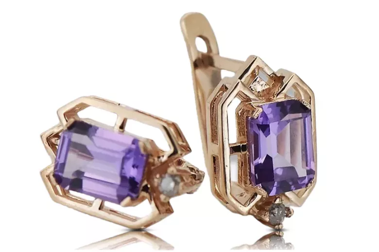 Rose pink 14k 585 gold alexandrite earrings vec020r Vintage Russian Soviet style