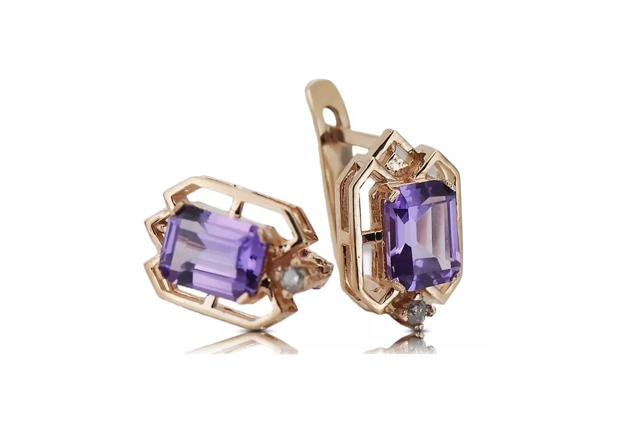 Rose pink 14k 585 gold alexandrite earrings vec020r Vintage Russian Soviet style Rose pink 14k 585 gold alexandrite earrings vec020r Vintage Russian Soviet style