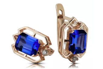 Diamants saphir Vintage Boucles d'oreilles artisanat Original 14K Rose Gold vec020r
