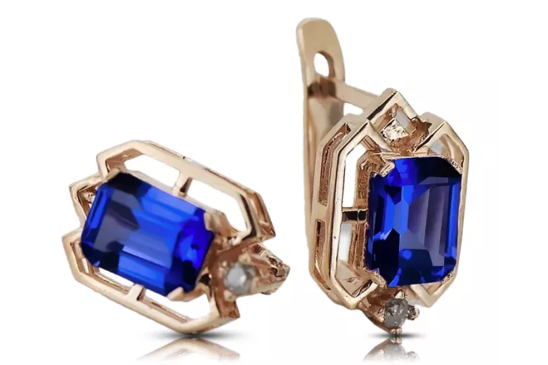 Diamants saphir Vintage Boucles d'oreilles artisanat Original 14K Rose Gold vec020r