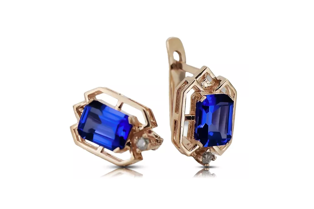 Diamants saphir Vintage Boucles d'oreilles artisanat Original 14K Rose Gold vec020r Diamants saphir Vintage Boucles d'oreilles artisanat Original 14K Rose Gold vec020r